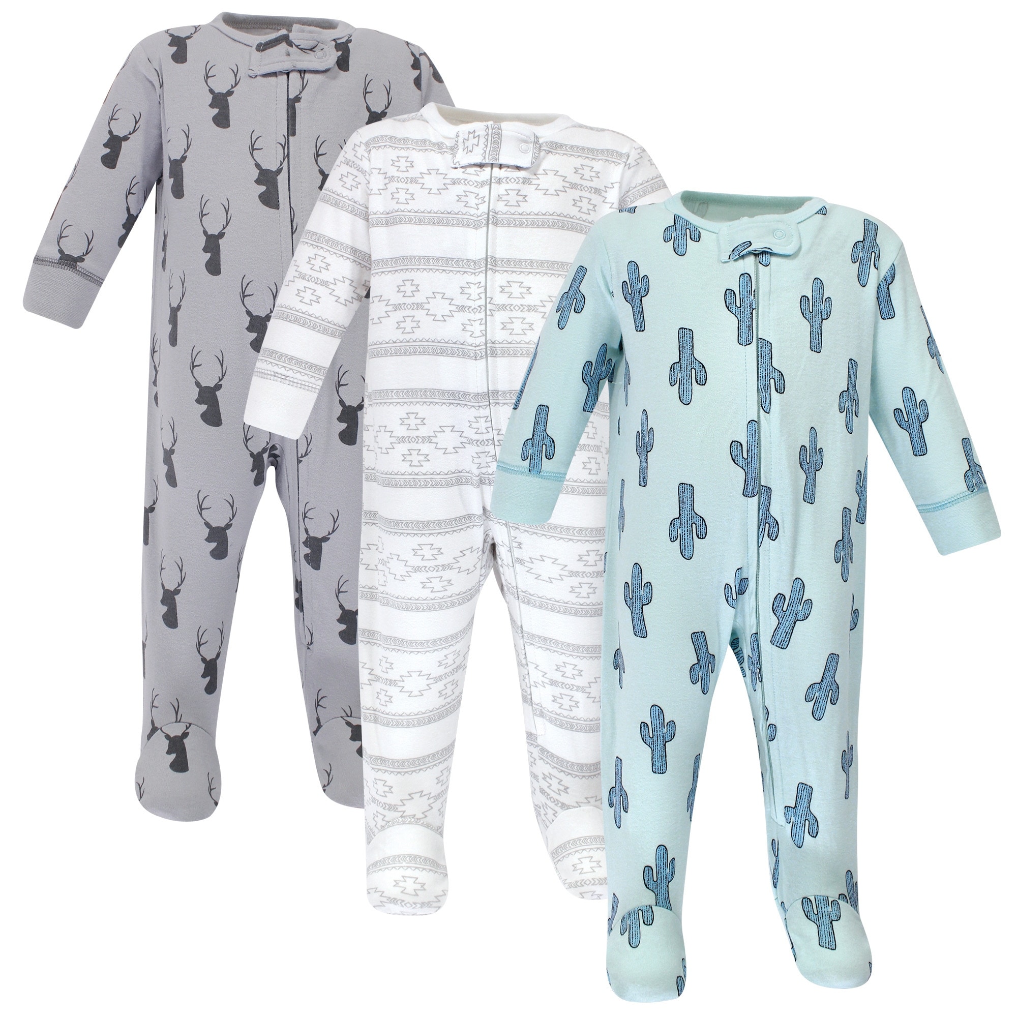 Yoga Sprout Baby Boy Cottton Zipper Sleep and Play 3pk, Cactus