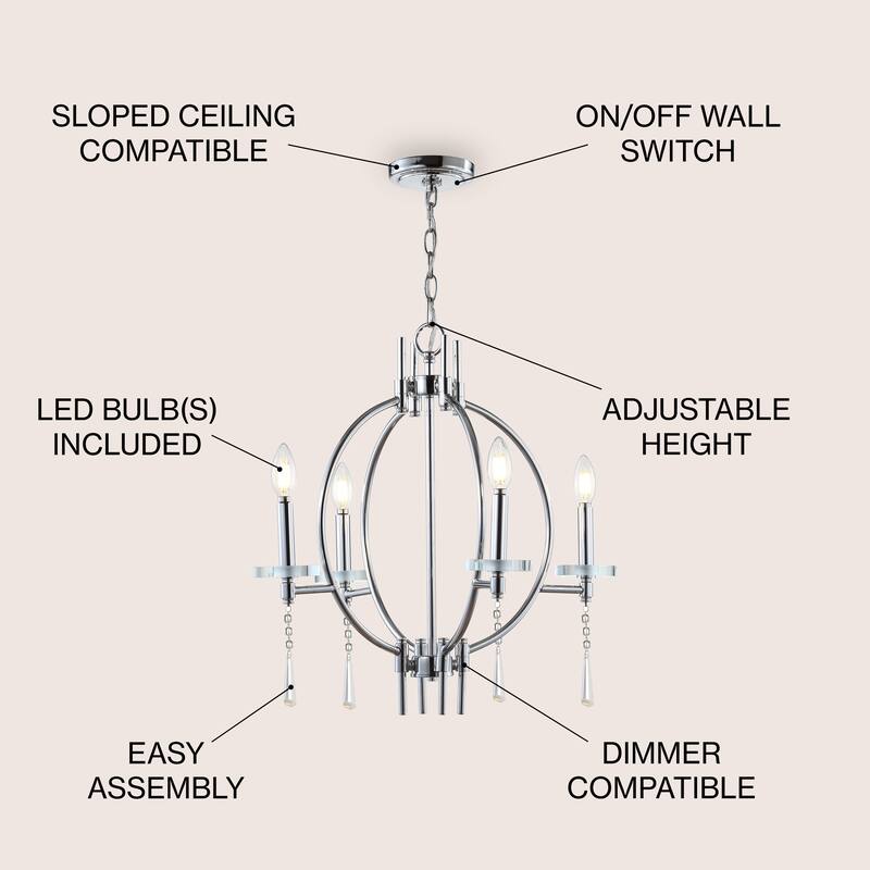 Laura 23" Crystal/Metal LED Chandelier, Chrome by JONATHAN Y