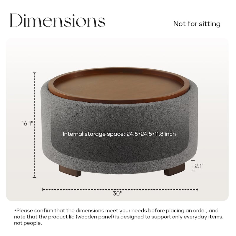 Huimo Modern round wooden tray Ottoman with Storage