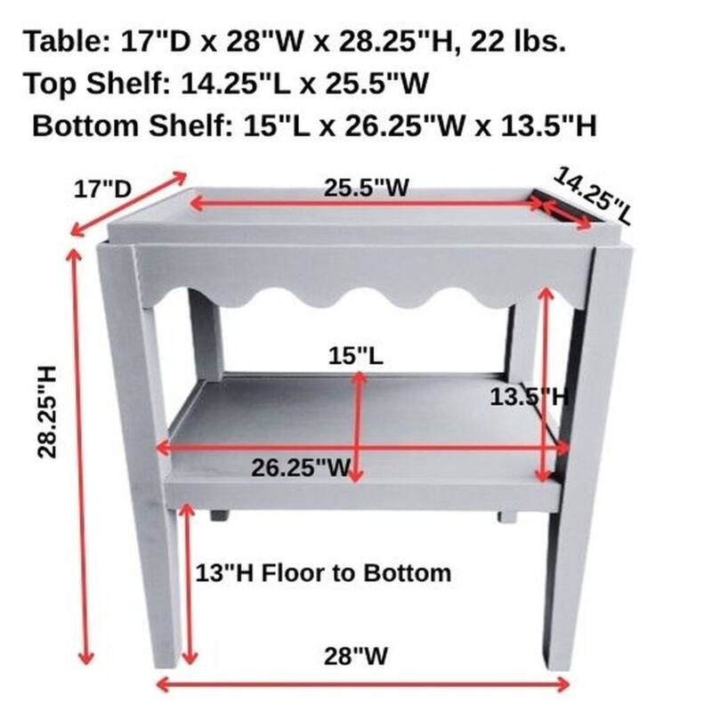 Carolina Chair & Table Rectangular Side Table, Mango Wood, Decorative Scallop Edge, 17L x 28W x 28H inches