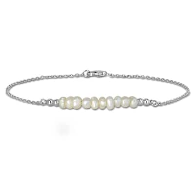 Miadora 3.5-4mm Cultured Freshwater Pearl Bolo Bar Bracelet in Sterling Silver-7.5+1 in