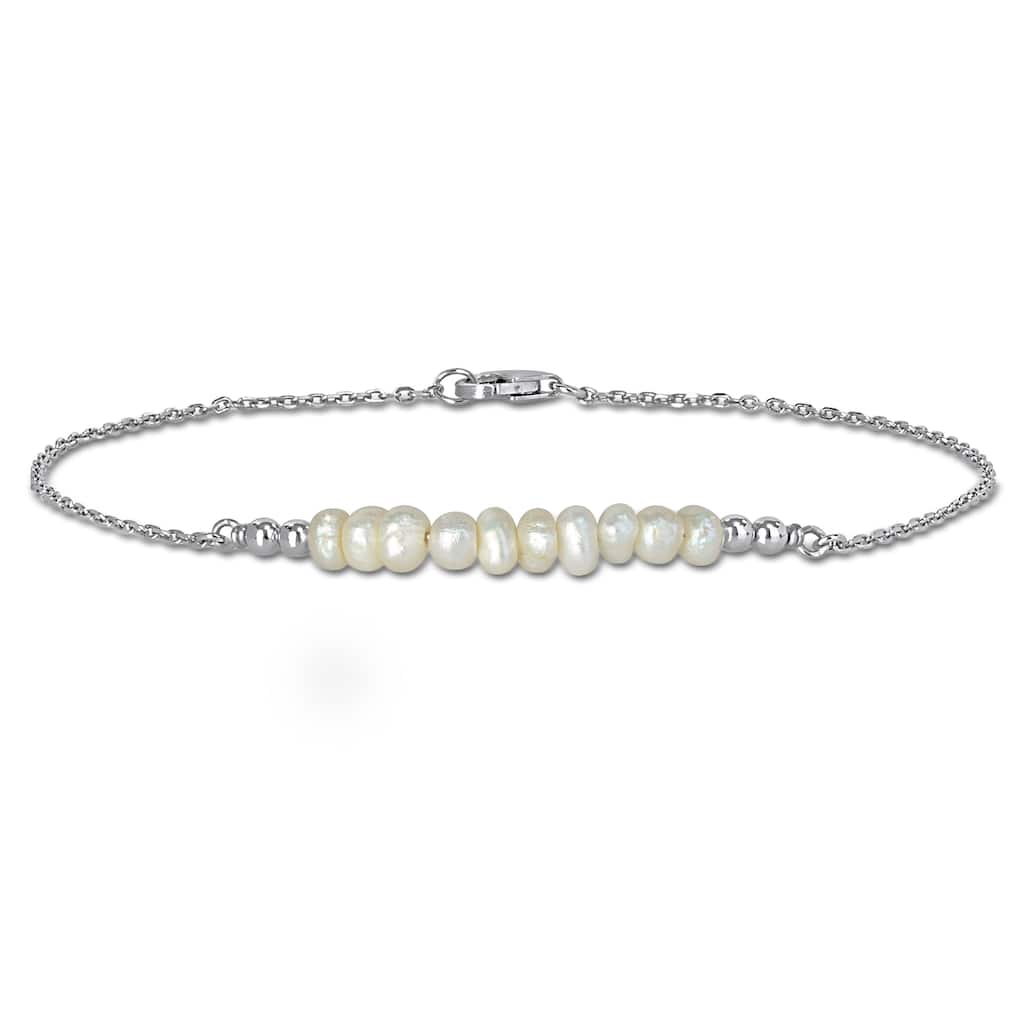 Miadora 3.5-4mm Cultured Freshwater Pearl Bolo Bar Bracelet in Sterling Silver-7.5+1 in