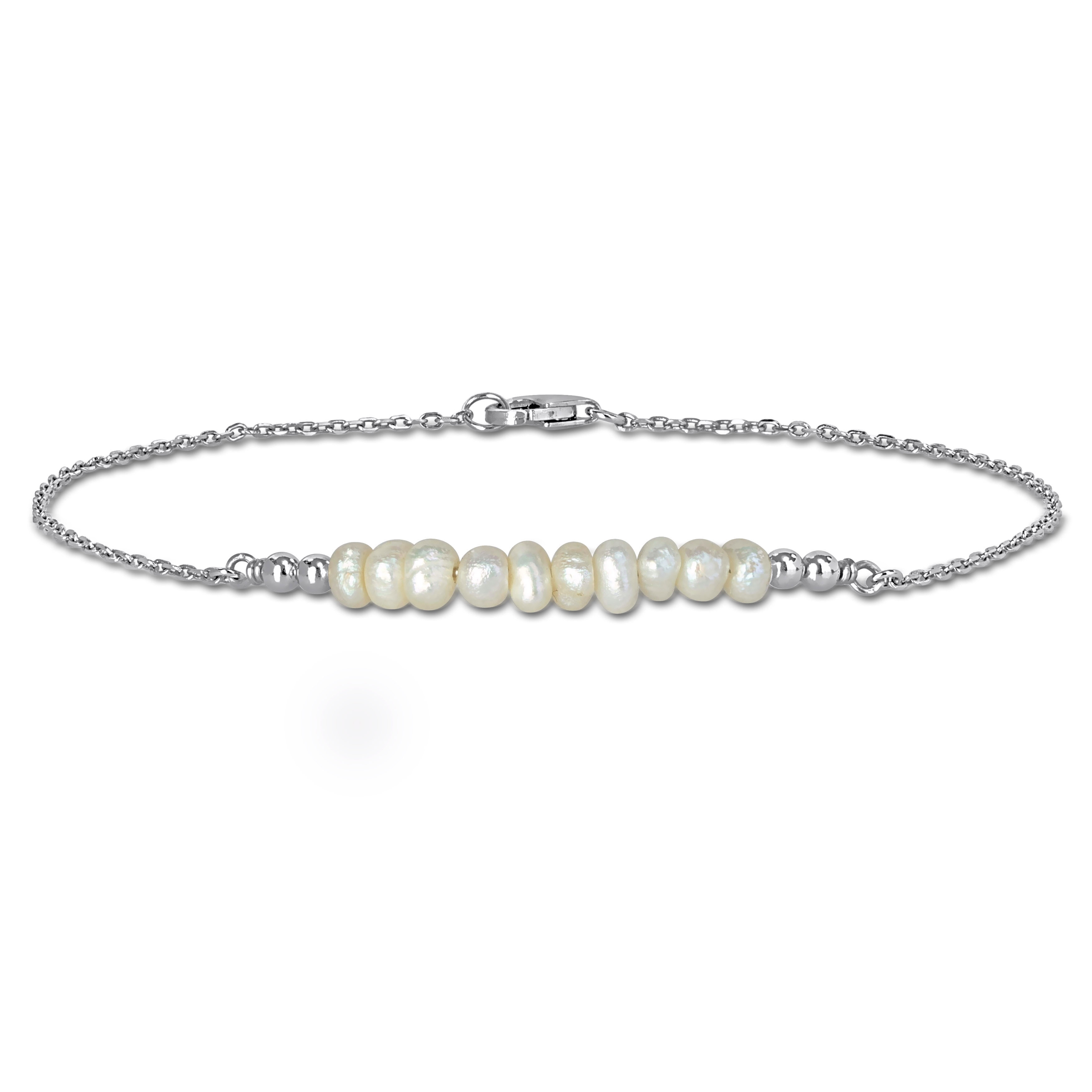 Miadora 3.5-4mm Cultured Freshwater Pearl Bolo Bar Bracelet in Sterling Silver-7.5+1 in