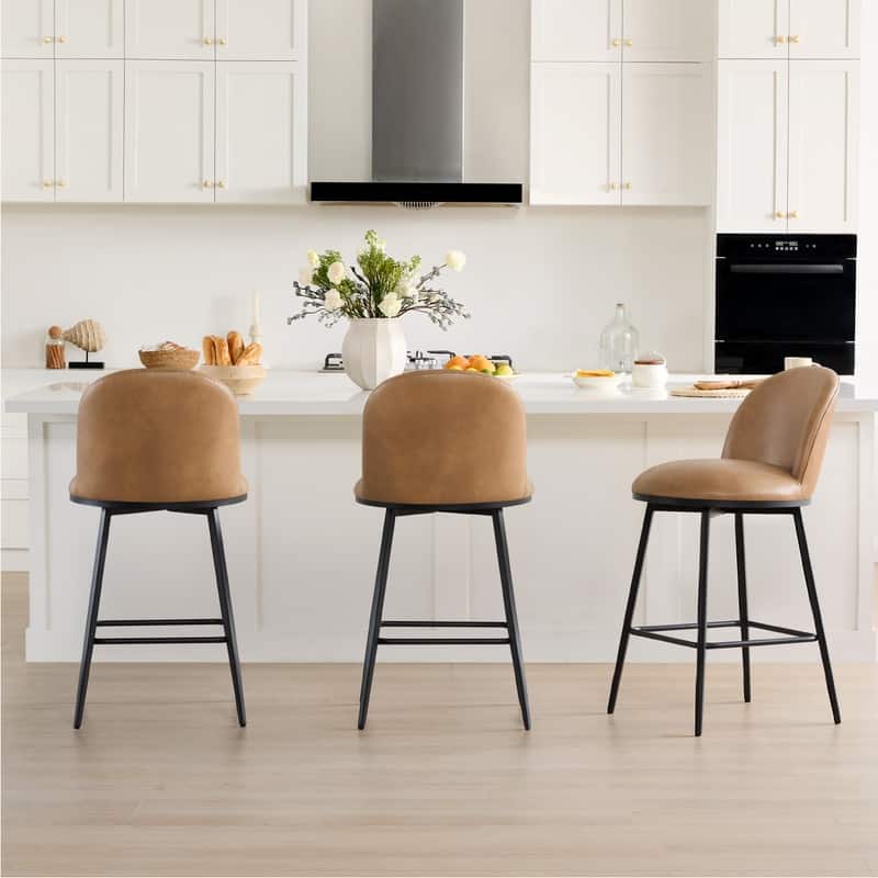 Beverly Swivel Counter Bar Stool Set 26 in Barstools with Metal Frame - Set of 3 - Cognac