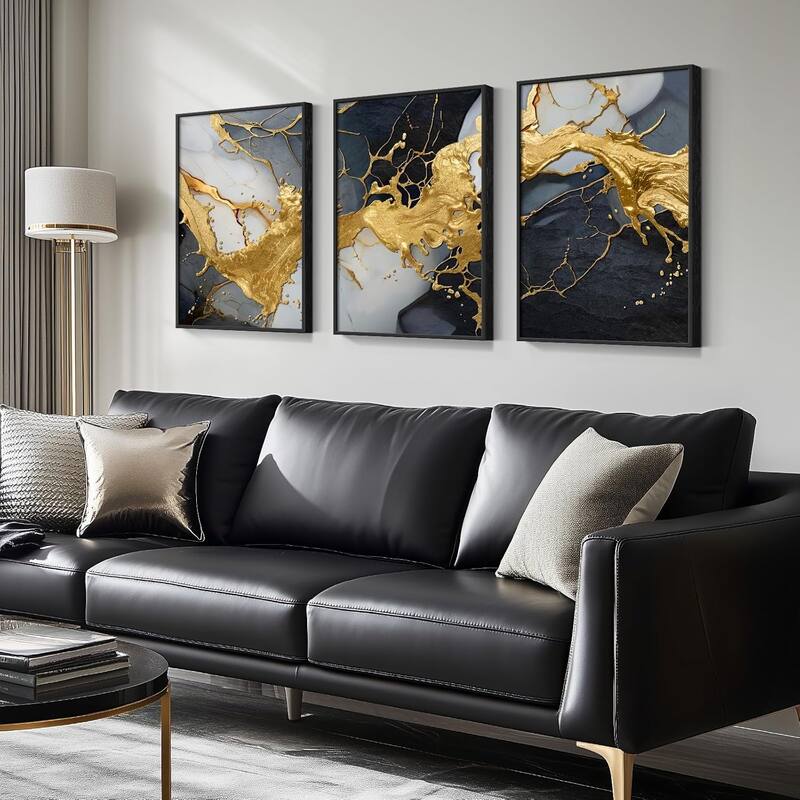 Black and White Gold Abstract Wall Art