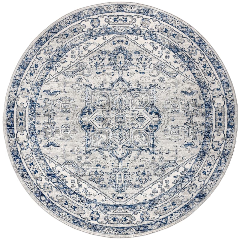 JONATHAN Y Traditional Persian Vintage Medallion Area Rug - 5' Round - Light Grey/Navy