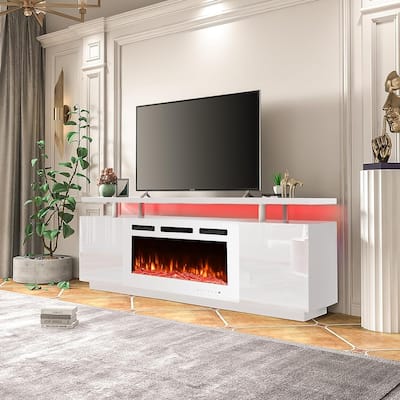 36'' Electric Fireplace TV Stand, Entertainment Center & TV Console for TVs up to 80'', Modern Fireplace Heater for Living Room