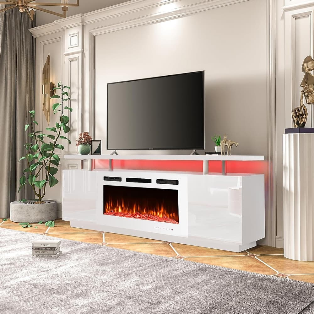 36'' Electric Fireplace TV Stand, Entertainment Center & TV Console for TVs up to 80'', Modern Fireplace Heater for Living Room
