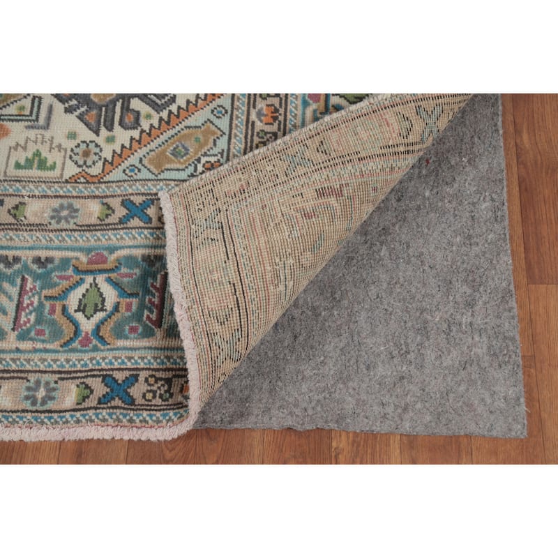 Light Blue Tabriz Persian Vintage Area Rug Hand-Knotted Wool Carpet - 6'5" x 9'5"