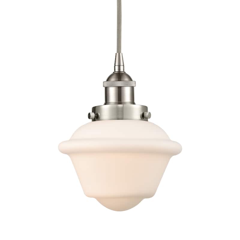 Innovations Lighting 616-1PH-10-8 Oxford Pendant Oxford 8" Wide Mini - Brushed Satin Nickel / Matte White