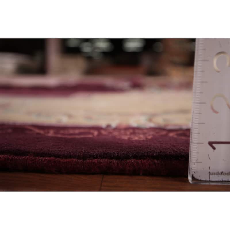 Victorian Style Burgundy Tabriz Area Rug Machine Made Carpet - 9'9" x 12'9"