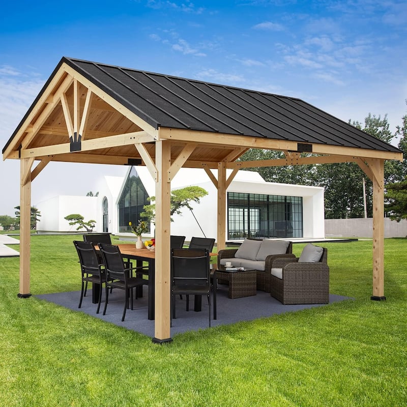 EROMMY Hardtop Asphalt Roof Spruce Wood Gazebo
