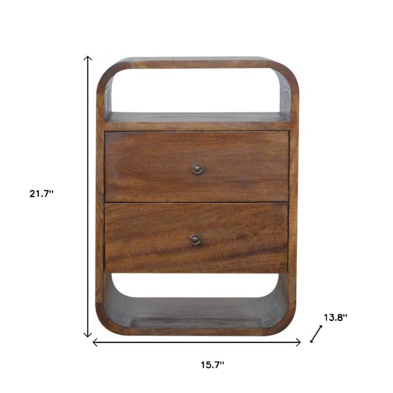 HomeRoots 22" Chestnut Solid Wood Two Drawer Nightstand