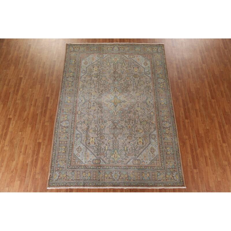 Hand Knotted Oriental 100% Wool Carpet Traditional Medallion Greys & Charcoal Tabriz Area Rug - 11' 2'' X 7' 11''