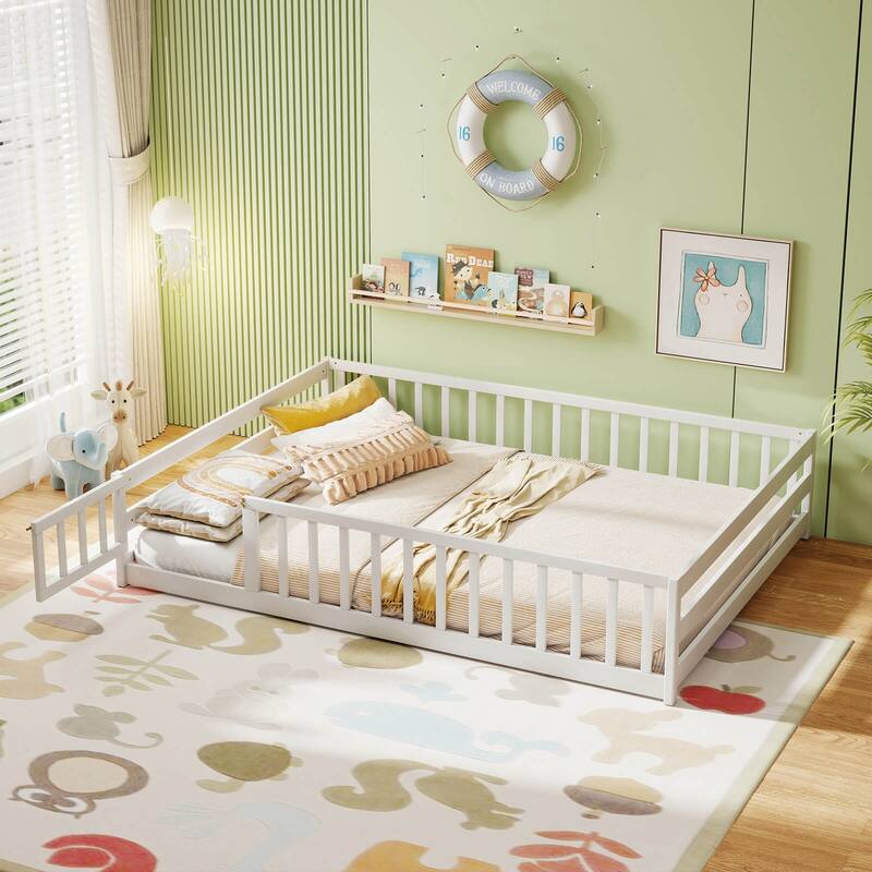 Costway Full Size Floor Bed with Full Length Safety Guardrails & Door