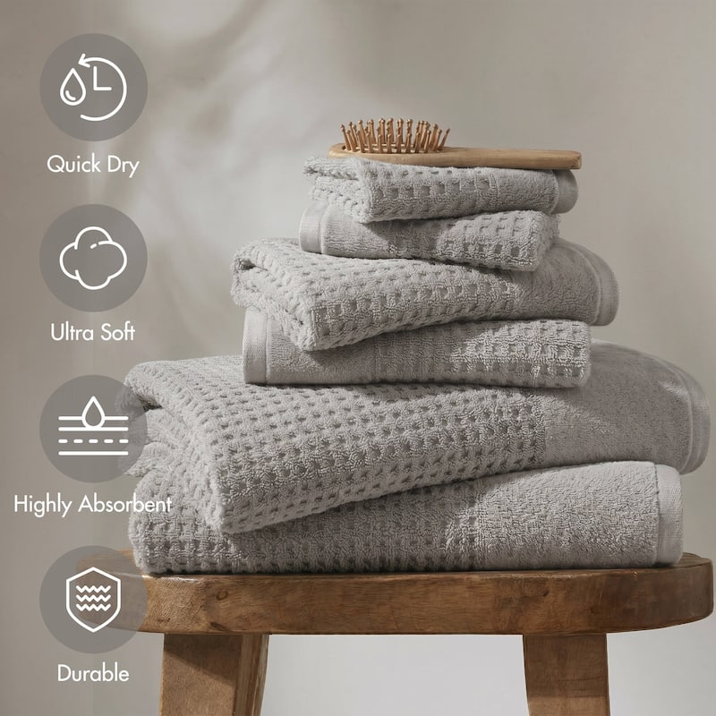 Madison Park Spa Waffle Cotton Waffle Jacquard Antimicrobial Bath Towel 6 Piece Set