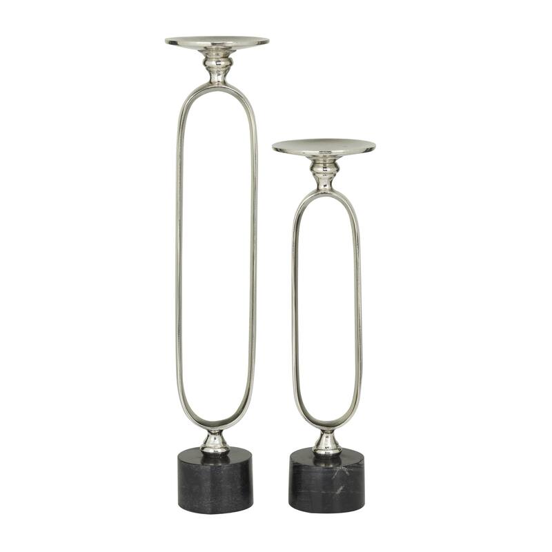 Gold, Black or Silver Aluminum Metal Paper Clip Pillar Decorative Candle Holder with Marble Base (Set of 2)