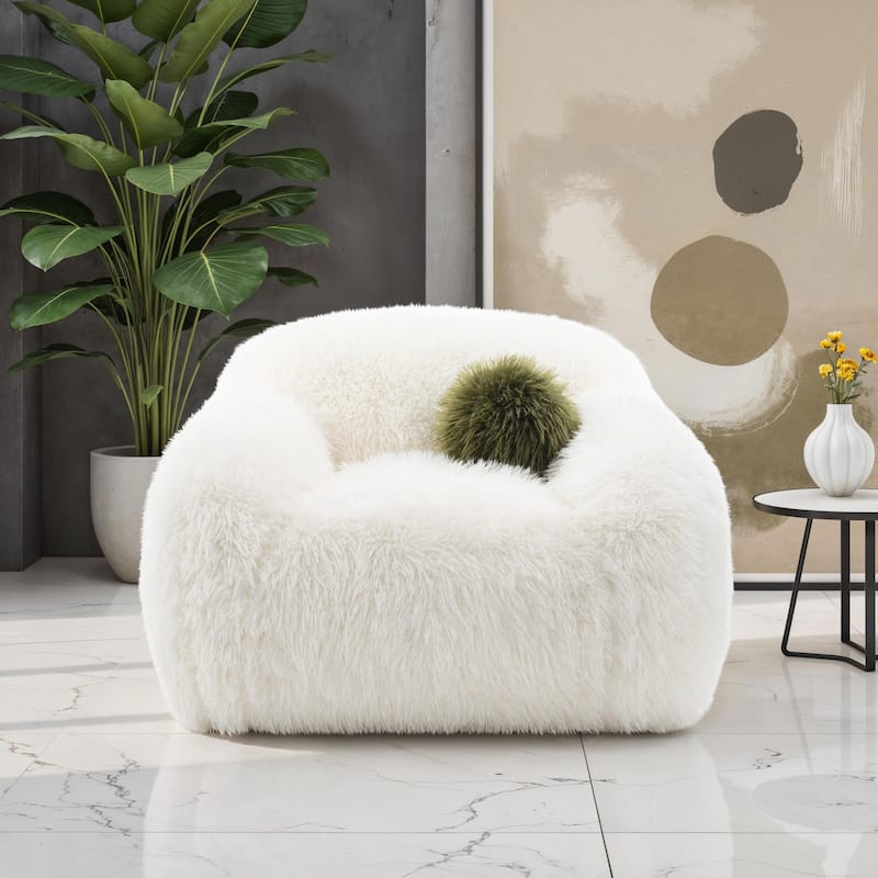 Furniture of America Cynra Modern 45-inch Faux Fur Swivel Arm Chair with Ball Pillow - White Long-Haired