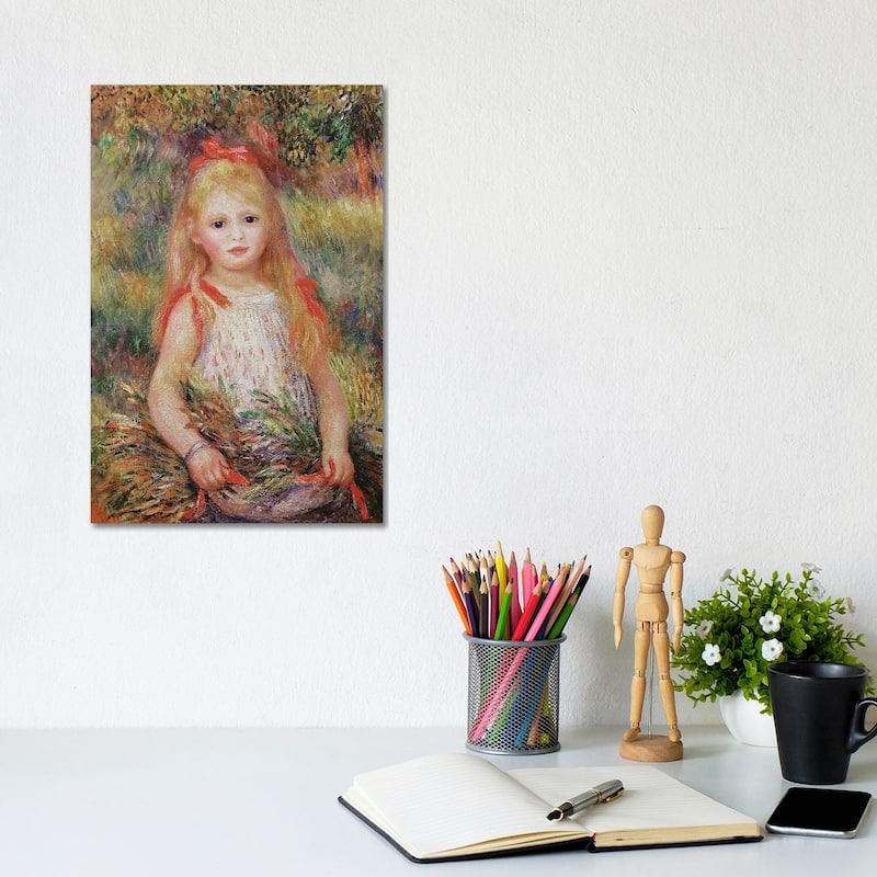 iCanvas "Little Girl Carrying Flowers, or The Little Gleaner, 1888 " by Pierre-Auguste Renoir Canvas Print - 12x8x0.75