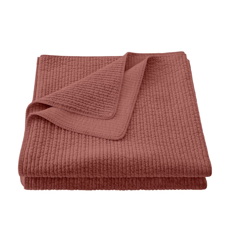 HiEnd Accents Stonewashed Cotton Velvet Quilt, 1PC - Salmon - Queen