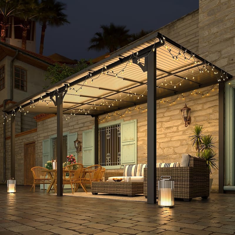 AECOJOY Large Wall-Mounted Heavy Duty Gazebo Hard Top Lean to Pergola with Roof
