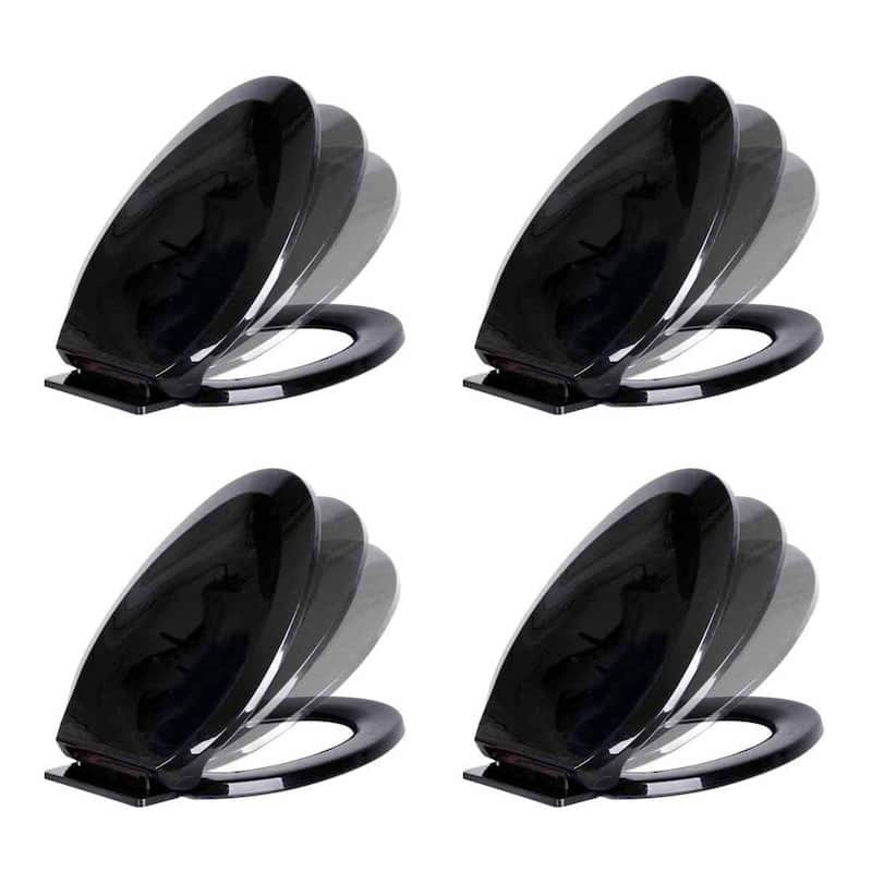 Black Plastic Slow Close Elongated Toilet Seat Ergonomic Oval Seat Lid with Non Slip Seat Bumpers Pack of 4 Renovators Supply