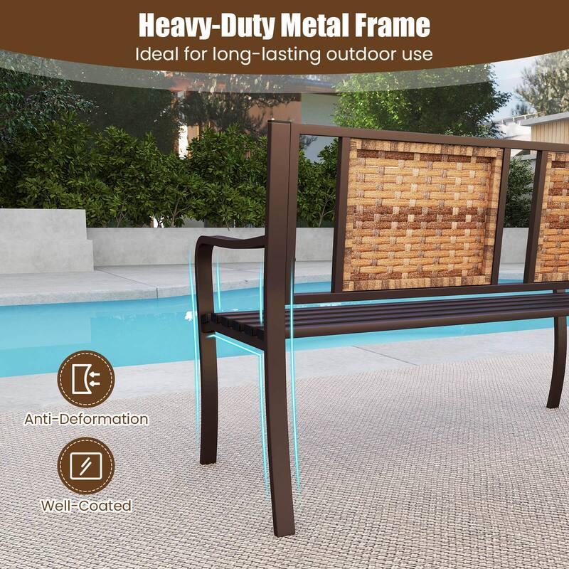 Costway 51" Patio Metal Bench for 2-3 with Rattan Backrest & Curved - See Details
