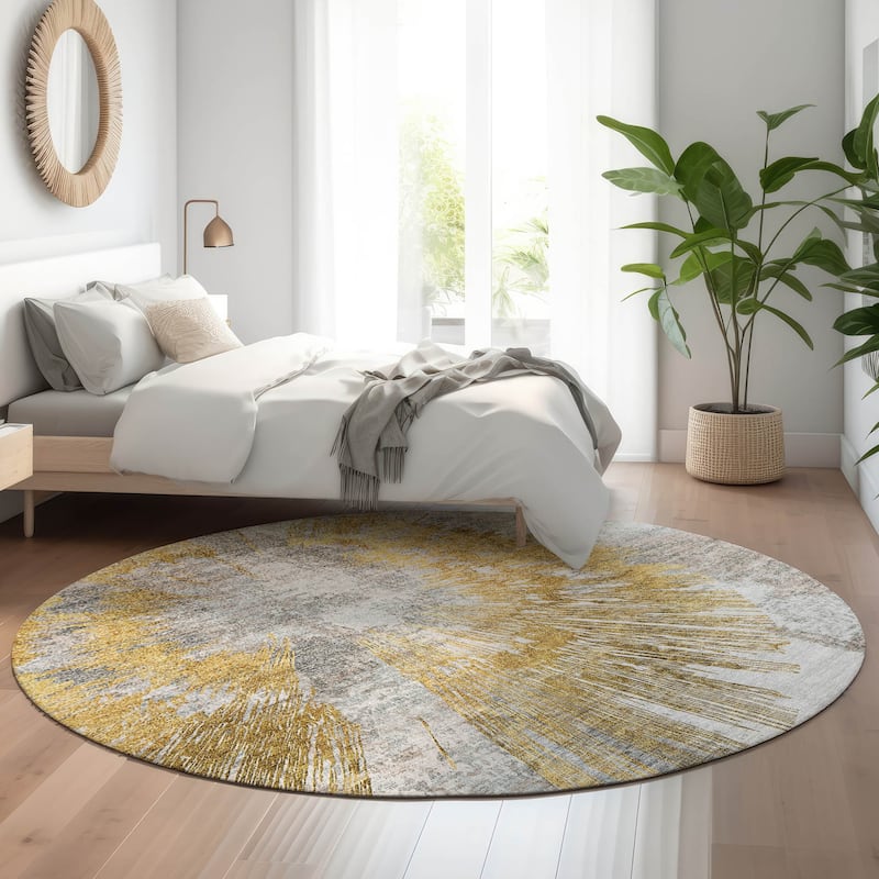 Premium Washable Super Soft Modern Burst Mayfield Rug - Gold - 8' x 8' - Round