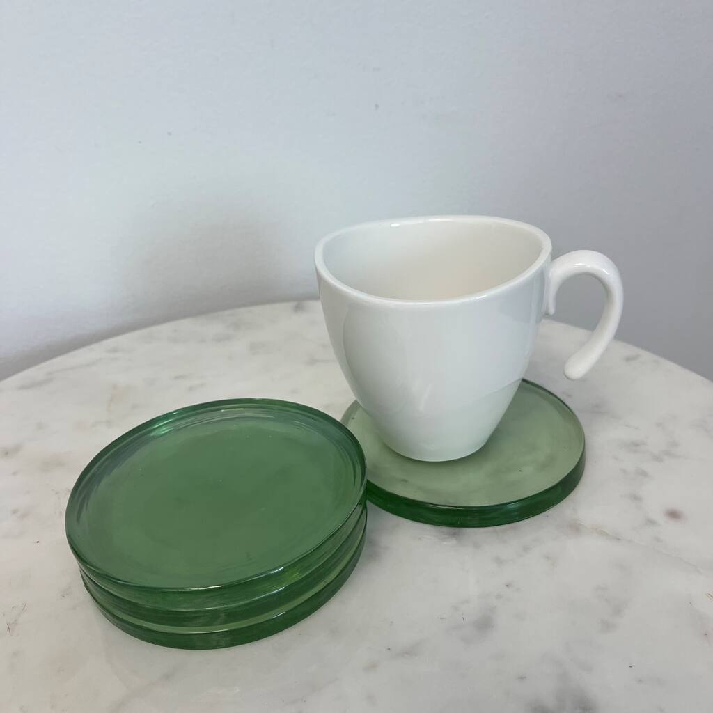 Set of 4 Recycled Glass Coasters Dia 4" Light Green - Light Green