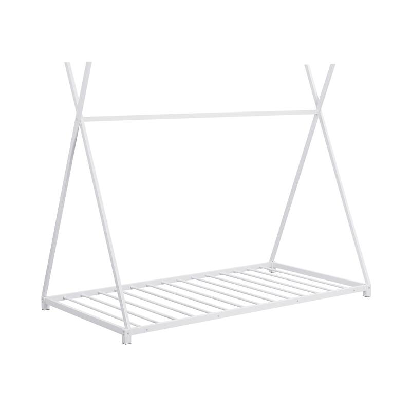 Twin Size Metal House Bed with Triangle Structure, Low Platform for Kids