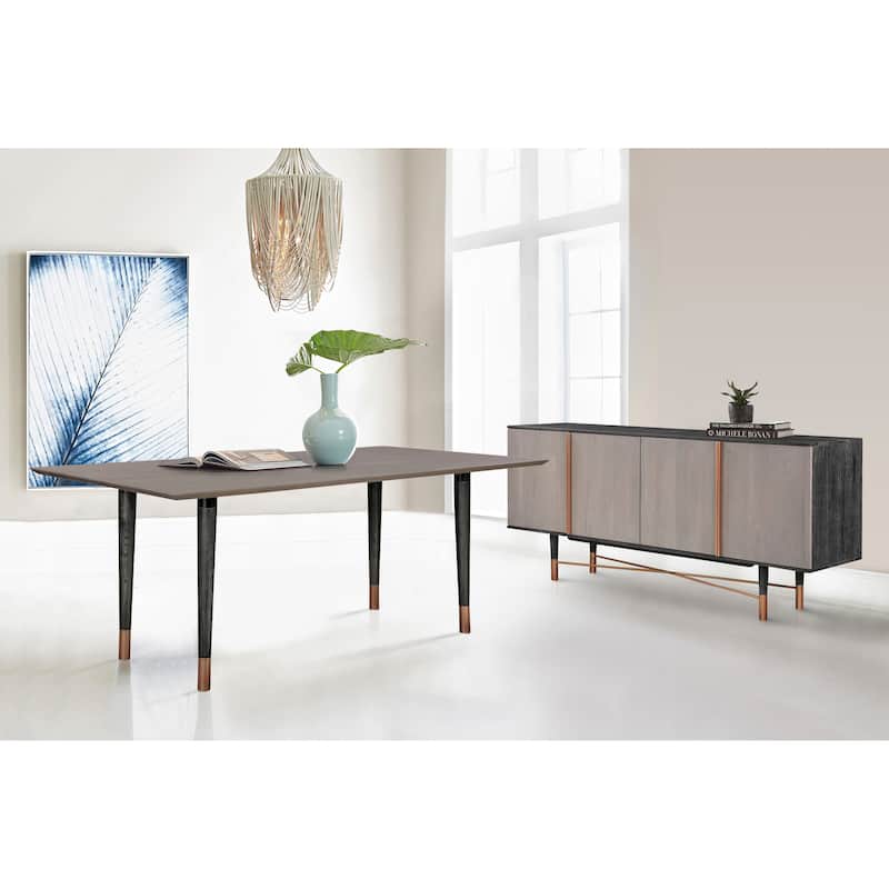 Turin Rustic Oak Wood Dining Table with Copper Tip Legs