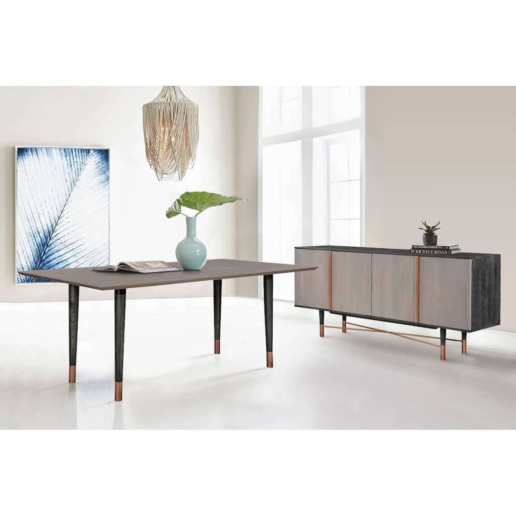 Turin Rustic Oak Wood Dining Table with Copper Tip Legs