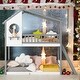 preview thumbnail 11 of 18, Twin Over Twin Bunk Bed Wood Bed with Roof, Window and Ladder, Natural Grey