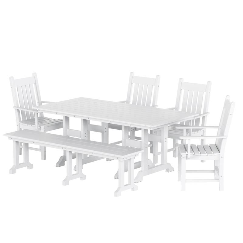 Laguna Hdpe All Weather Outdoor Patio Dining Set with Rectangle Table, Arm Chairs and Bench (6-Piece Set)