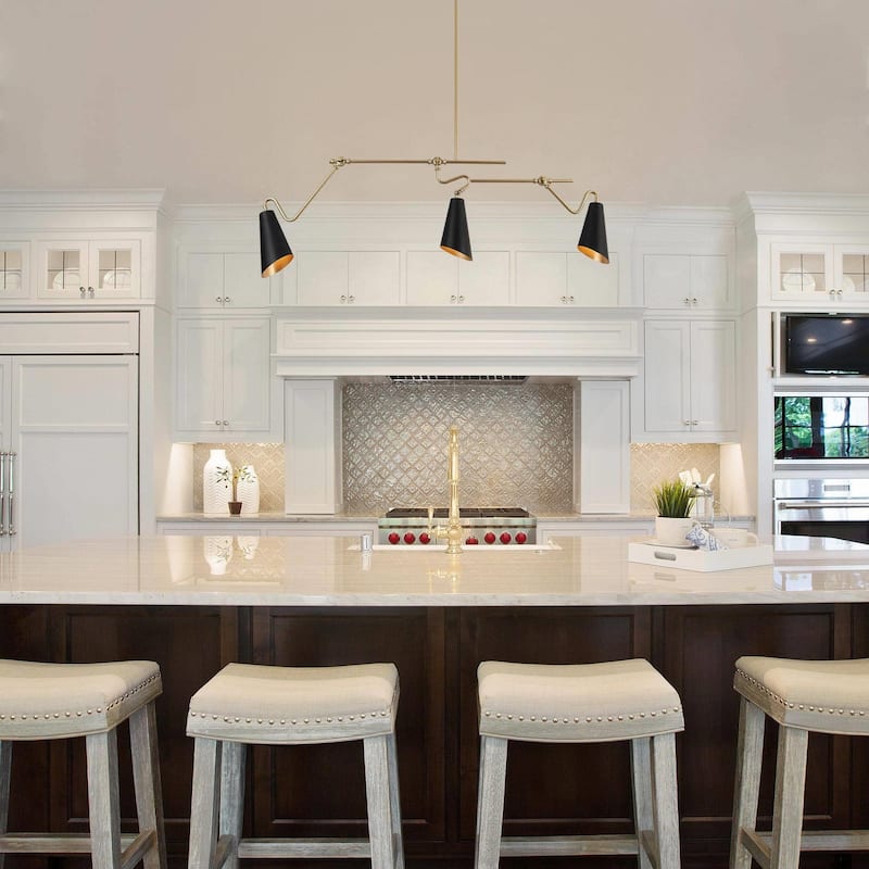 Wylan Modern 3-Light 49.5"L Black Gold Linear Chandelier Metal Industrial Island Lights for Dining Room - 49.5" L x 20" H
