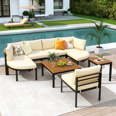 Modern Outdoor Sectional Sofa Set, Garden Dining Set Outdoor with Coffee Table, Conversation Set with Cushions for Patio