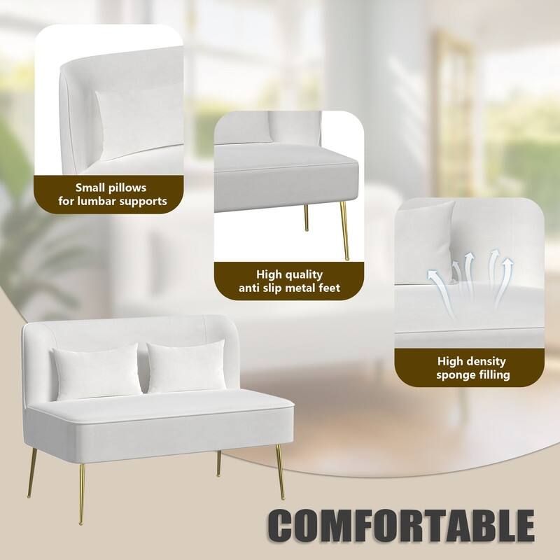Velvet Upholstered Metal Legs Loveseat