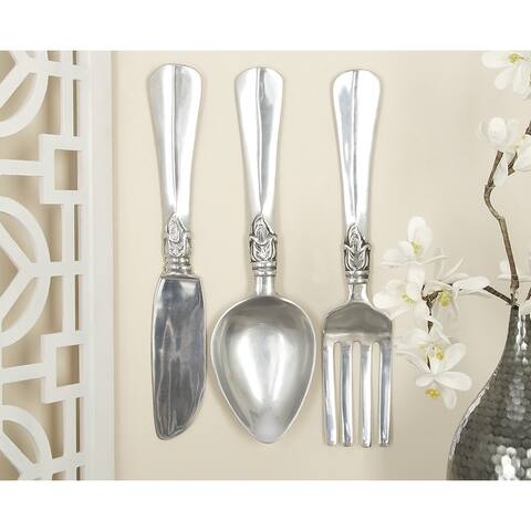 Silver Aluminum Traditional Wall Decor Food and beverage (Set of 3)