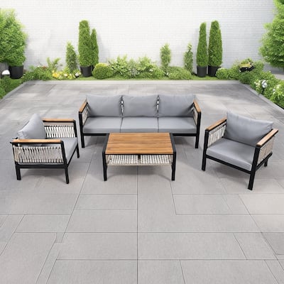 4-Piece Outdoor Cnversation Sectional Sofa Set with Water-Resistant Cushions and Coffee Table