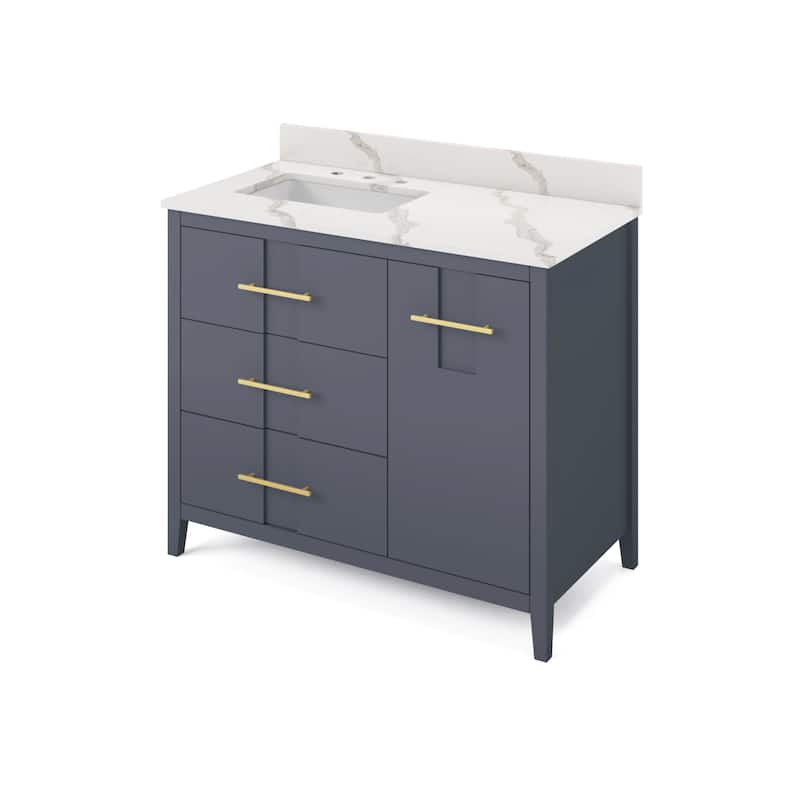 Jeffrey Alexander VKITKAT42R-QUARTZ Katara 42" Free Standing Vanity - Blue Steel / Calacatta Vienna