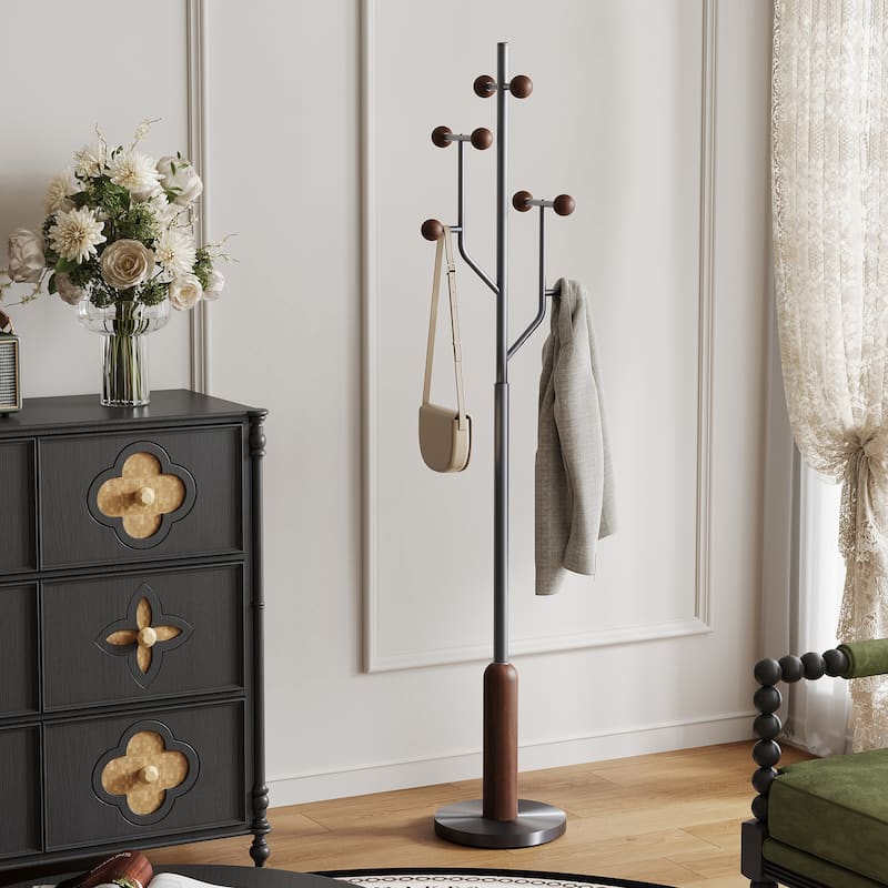 Stainless Steel Freestanding Coat Rack, Heavy Duty Metal Coat Tree - 70.9"H x 16.9"W(top) x 12.6"Dia(base)