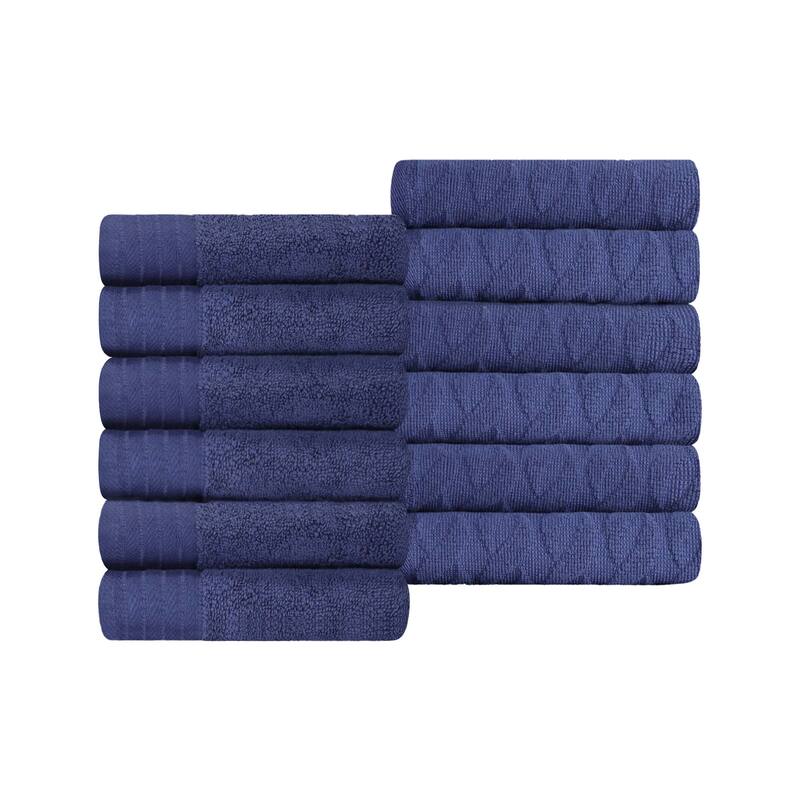 Turkish Cotton Herringbone and Solid Washcloth Towel Set by Superior