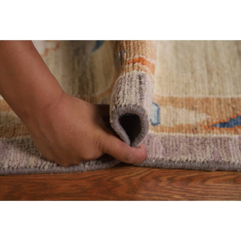 Floral Oushak Turkish Area Rug Handmade Grey Wool Carpet - 9'4"x 12'2"