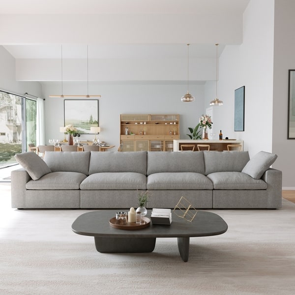 Modern Linen Sectional Sofa Commix Down Filled Overstuffed Upholstered Couches for Living Room - Bed Bath & Beyond