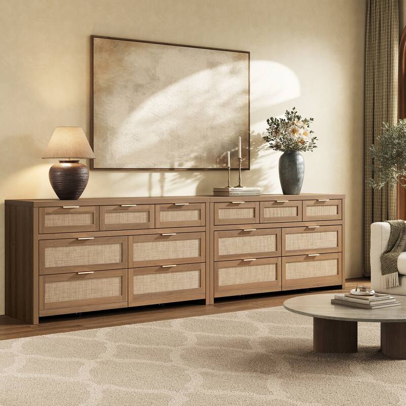 Efficient Storage Dresser with 7 Rattan Drawers