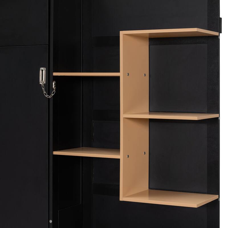 Modern Queen Murphy Bed with Sofa & Storage Shelves, Space-Saving Wall Bed with Integrated LED Lights