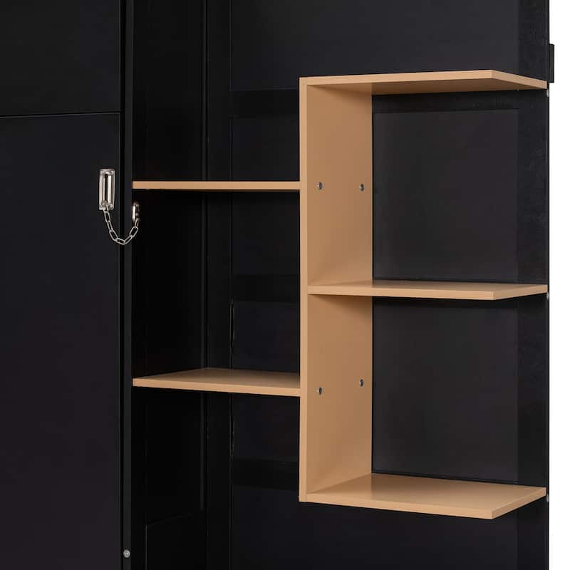 Queen Murphy Bed with Sofa and Cabinets Space Saving Sofa Wall Bed with Open Shelves and Dual Lights for Living Room Guest Room