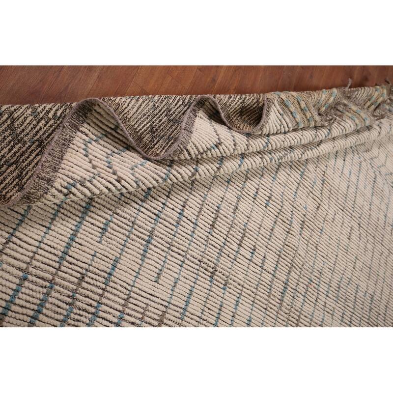 Earth Tone Striped Moroccan Large Area Rug Handmade Wool Carpet - 12'3" x 18'5"