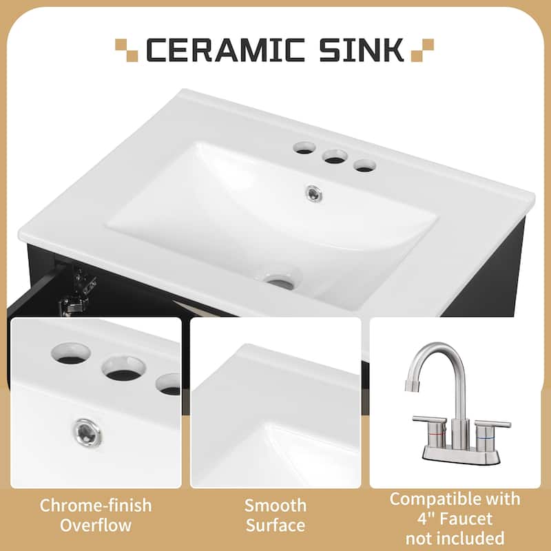 GDFStudio - Isabella 24-Inch Bathroom Vanity with Ceramic Sink and Smart Drawer Storage