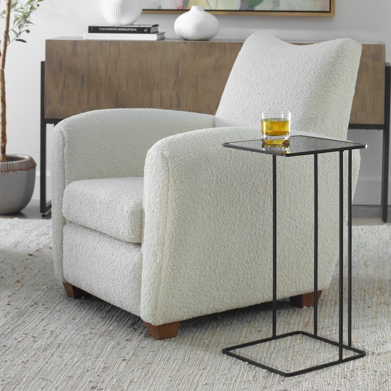 Smoked Glass Top Hand Forged Accent Table - 24" - Black